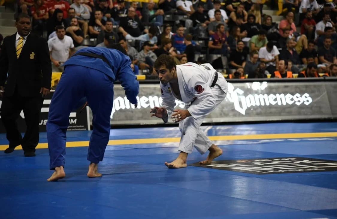 Luiz Panza competing in IBJJF match on blue mat at Panza Jiu-Jitsu Torrance